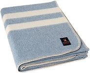 Thick Alpaca Wool Blanket – Heavyweight Alpaca Wool Blanket for Camping Outdoors or Using Indoors | Soft Peruvian Alpaca Wool Blankets (Soft Blue - Ivory Stripes, Twin)