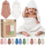 100% Organic Cotton Muslin Baby Hooded Towels 32x32 Inch – 2 Pack Soft & Absorbent Newborn Bath Towels for Boys & Girls, Premium Hooded Towels, Ultra-Gentle Baby Essentials in (Cinnamon & Wildflower)