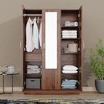 Wakefit Wardrobe | 1 Year Warranty | Almirah, Cupboard for Clothes, Wooden Almirah for Clothes, Diwali Gifts, Gingham 3 Door with Mirror, 1 Drawer & 1 Hanging Space, 18MM Panels (Columbian Walnut)