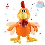 Houwsbaby Squawking Chicken Musical Stuffed Animal with a bib Walking Singing Waving Rooster Electronic Interactive Plush Toy Gift for Kids Boys Girls Holiday Birthday, 38CM (Orange)