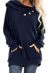 Ancapelion Women’s Hoodie Knitted Sweater Pullover Long Sleeve Tops Blue Sweater Tunic with Button Pocket