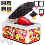 RüK Vegetable Chopper, Extra Large Pro Food Chopper, Multi 10-in-1 Onion Chopper Vegetable Cutter, 6 Blades, 4 Vegetable Spiralizers for Salad Potato Carrot with 2.6-Quart Container & E-Recipes