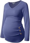 GINKANA Maternity Shirt Long Sleeve Basic Top Ruch Sides Buttons Tshirt for Pregnant, Purple Gray, Small