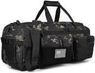 LHI 50L Tactical Duffle Bag for Men, 3-in-1 Gym Duffle and Backpack, Shoe Compartment, Laptop Sleeve and MOLLE, Carry-On Travel Weekender and Overnight Bag – Black CP Camo