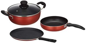 Amazon Brand - Solimo 3-Piece Aluminium Cookware Set - Fry Pan, Kadhai & Tawa | 3 Layer Non-Stick Coating | Induction Friendly Design | Pfoa Free | High Temperature Resistant Exterior Coating, Black