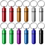 pengxiaomei 12 Pack Pill Box Keyring, Colourful Aluminum Alloy Pill Container Water Resistant Keychain Emergency Cash Stash Pill Holder for Outdoor Travel Camping (12pcs in 8 Colours)