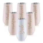 NUPTIO Bridesmaid Proposal Gifts Tumbler: Set of 6 Bride Stemless Champagne Flutes Maid of Honor Stainless Wine Cups Beach Bachelorette Party Supplies Bridal Shower Engagement Wedding Favors 180ml