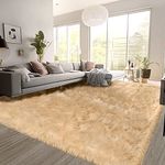 SERISSA Beige Faux Fur Rug 8x10 Feet, Fluffy Shaggy Area Large Sheepskin Rugs Fuzzy Rug, Furry Throw for Living Room, Bedroom, Nursery Room Decor (Rectangle, Beige) 8 x 10 feet