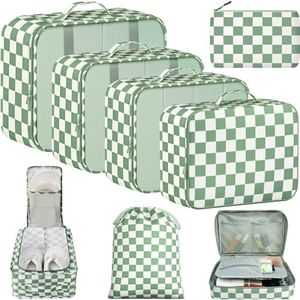 BAGAIL 8 Set Packing Cubes Luggage Packing Organizers for Travel Accessories-Matcha checkered
