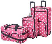 Rockland Vara Softside 3-Piece Upright Luggage Set, Expandable,Lightweight,Telescopic Handle,Wheel, Pink Dots, 20 inches,22 inches,28 inches, PINKDOT, One Size, Melbourne Hardside Expandable Spinner