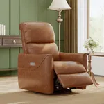 GarveeHome Power Recliner Chair Swivel Glider, Upholstered Faux Leather Nursery Reclining Sofa Chair with Charging Port, Adjustable Footrest, Rocker Single Sofa Seat (Brown)