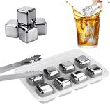 8Pcs Whiskey Stainless Steel Ice Cubes, Reusable Whiskey Stones for Scotch and Bourbon, Freezer Storage Tray and for Red Wine, Bar Beer, Scotch, Vodka Drinks