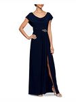 Alex Evenings Women's Long Cowl Neck A-line Dress, Navy, 12