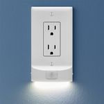 SnapPower Single, MotionLight [for Standard OUTLETS] - Motion Detecting LED Night Lights Built-in to Wall Plate - Bright/Dim/Off Options - Automatically On/Off Sensor - (White, Decor)