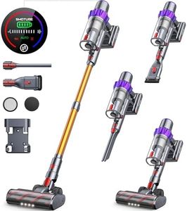 SMOTURE Cordless Vacuum Cleaner, 450W 40000pa Stick Vacuum with Touch Screen, Up to 55 Mins Runtime, Self-Standing Vacuum with Auto Mode, 1.5L Vacuum for Hardwood Floor Carpet Car Pet Hair