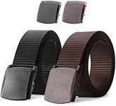 JASGOOD Nylon Military Tactical Men Belt 2 Pack Webbing Canvas Outdoor Web Belt with Plastic Buckle, E-Black+Coffee, Fits Pant up to 40 Inch