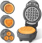 Baker's Friend 4 in 1 Mini Waffle Maker with Removable Plates, A Set of Mini Pancake Maker, Mini Donut Maker, Mini Heart Shape Waffle Maker and Small Waffle Maker, Recipe Included, Graphite