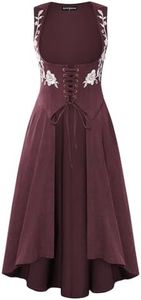 Scarlet Darkness Renaissance Hood Dress for Women Medieval Costume Underbust Pirate Dresses with Pockets Burgundy M