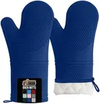 GORILLA GRIP BPA-Free Soft Silicone Oven Mitts, 14.5x8.3, Heat Resistant and Waterproof Cooking Gloves, Thick Cotton Lining, Flexible Gripping for Baking Grilling, Kitchen Potholders Set of 2, Blue