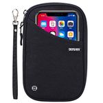 DEFWAY Passport Holder Travel Wallet - Waterproof RFID Blocking Credit Card Organizer Travel Document Bag Ticket Wallet with Strap for Men Women, Travel Essentials for Flying(Small Black)