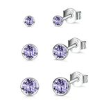 Sterling Silver Stud Earrings for Women Men Girls, 3 Pairs Small Amethyst Cubic Zirconia Stud Earrings Set, Hypoallergenic Tiny Sleeper Cartilage Tragus Earring Multiple Pirercings Kids Gifts, 2/3/4mm