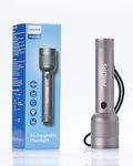 PHILIPS 20W Torch Light, 3500mAh Handheld Flashlight Rechargeable and Dimmable, 1500 Lumens, 368M Coverage, IP55 Waterproof, Portable Led Flash Light for Home, Camping, Hiking, Emergency