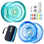 YOSTAR K2 Responsive Yoyo Pack of 2, Dual Purpose Yoyo for Kids Beginner, Trick Yoyo Professional Yoyo Ball with Unresponsive Yoyo Bearing Kit + 12 Yoyo Strings + Yoyo Case (Green + Blue)