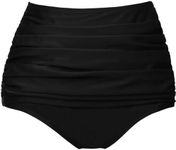 COCOPEAR Women's High Waisted Full Coverage Bikini Bottom Ruched Bathing Suit Bottoms for Women Tummy Control Swim Bottoms Black XL/12-14