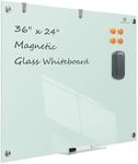 TSJ OFFICE Glass Dry-Erase Board - 36 x 24 Inches Wall Mounted Glass Magnetic Whiteboard, Large Frameless Glass White Board for Office, Home & School