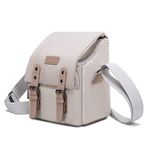 Cwatcun Compact Camera Bag Case Canvas Leather Trim Compatible for Nikon, Canon, Sony Mirrorless Camera and Lenses Water Resistant, Camera Shoulder Messenger Bag Beige