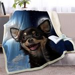 BlessLiving Fuzzy Dog Blanket For Kids Adults Sun and Moon Print Fleece Blanket Reversible Animal Pattern Sherpa Throw Travel/Single (Chihuahua,130x150cm)