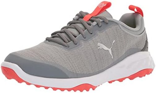 PUMA Golf Men's Fusion PRO Golf Shoe, Quarry-Puma Silver-Red Blast, 10.5