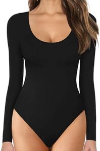Shen&Qege Women's Bodysuits Scoop Neck long Sleeve Bodysuits Tops