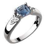 GWG Jewellery 925 Sterling Silver Celtic Ring Aquamarine Sea Blue Square Stone and Trinity Knots Adorned with Crystals – 6 in Gift Box for Women