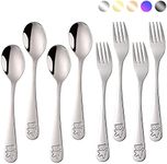 Kids Silverware Set, Poylim Children's Flatware,Safe Toddler Utensils, 4 Child Forks and 4 Child Spoons