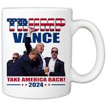 MyCozyCups Trump Vance 2024 11oz Ceramic Coffee Mug Donald Trump Fist Pump Never Surrender Bulletproof Butler Pennsylvania PA Rally Cup, Not Today Shot At Ear Attempted Assassination 24 Shooting Mug