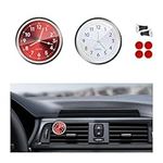 Dickno 2 PCS Stick on Dashboard Car Clock, Mini Tiny Analog Quartz Luminous Air Vent Clocks, Self Adhesive Automotive Vent Clocks Watch, Vehicle Clock for Dashboard Decoration (Red+White)