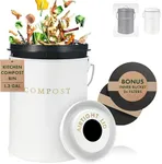 FINESSY Kitchen Compost Bin Countertop 1.3 Gallon White with 2 Filters Included, Countertop Compost Bin Kitchen Counter with Lid, Composting Bin Kitchen Compost Bucket, Food Waste Bin for Kitchen