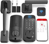 WiFi Front Door Lock Set - SMONET Fingerprint Keyless Entry Smart Locks Handle Set, Digital Remote Control Keypad Bluetooth Alexa Deadbolt Lockset with Auto Lock, Code, Fob, App for Rental,Black