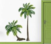 Rawpockets Decal ' Pair Coconut Trees' Multi-Color Large Size Wall Sticker(Material- PVC Vinyl Matte Finish,Wall Coverage Area -Height -80cm X Width -100cm)(Pack of 1)