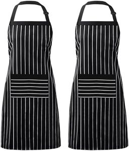 Syntus 2 Pack Adjustable Bib Apron with 3 Pockets Cooking Kitchen Aprons for Women Men Chef, Black/White Pinstripe