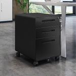 Panana Mobile Vertical File Cabinet Lockable Metal Cabinet with 3 Drawers,Under Desk Fully Assembly Cabinet,W40xD50.8xH63.5cm,Black