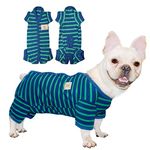 TONY HOBY Dog Pajamas for Female/Male, Dog Jumpsuit with Stripes for Small Medium Dog, Soft and Comfortable 4 Legged Pajamas Dog Clothes (Blue&Green, Boy, L)