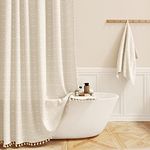 BTTN Extra Wide Shower Curtain - 108x72 Inch Boho Farmhouse Fabric Heavy Duty Shower Curtain Set with 18 Hooks, Large Linen Neutral Cloth Shower Curtains for Bathroom and Clawfoot Tub, Cream/Beige