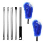 BEANPRECOY Gutter Cleaning Tools, Roof Gutter Cleaner from Ground with 2 Brush and 2m Extension rods, Adjustable Detachable Gutter Cleaning Brush for Clear Roof Leaves and Debris (Blue)