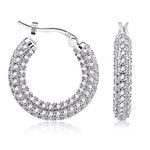 ASH'S CHOICE Sterling Silver Hoop Earrings for Women, Shiny AAA+ Zirconia Diamond Crystal Rhinestones Hoop Earrings, Silver Cartilage Huggie Hoop Earrings 925 Sterling Silver Large Hoop Earrings