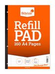 Silvine 160 Page A4 Refill Pad, Side Bound and Punched 4 Holes. Ruled 8mm Feint with Margin. Ref A4SRPFM, Single, White