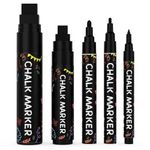 5 Black Chalkboard Chalk Pens - Black Dry Erase Markers for Blackboard, Chalkboard Signs, Windows, Glass | Variety Pack - Fine & Jumbo Size Ink Pen (1mm, 3mm, 6mm, 10mm, 15mm)