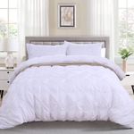 White Duvet Cover Double Size Pintuck Quilt Cover Pinch Pleat Bedding Duvet Cover Soft Microfiber Duvet Cover with Zipper Closure (3 Pieces, 200x200cm)