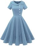 Wedtrend Women's 50's Dresses, Polka Dot 40 Style Dresses Vintage Swing Cocktail Dress Tea Party Dresses Peter Pan Collared Audrey Hepburn Dress for Valentine's Day WTP20007SkyBlueSmallWhiteDotL